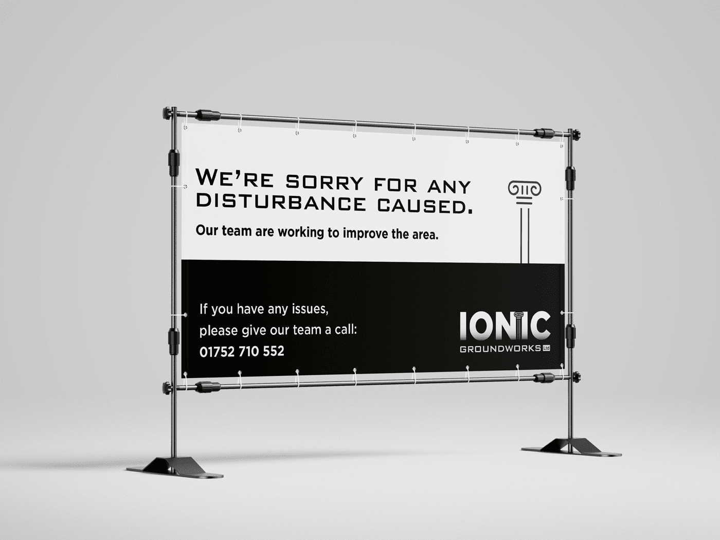 vinyl banner signage design for Ionic Groundworks