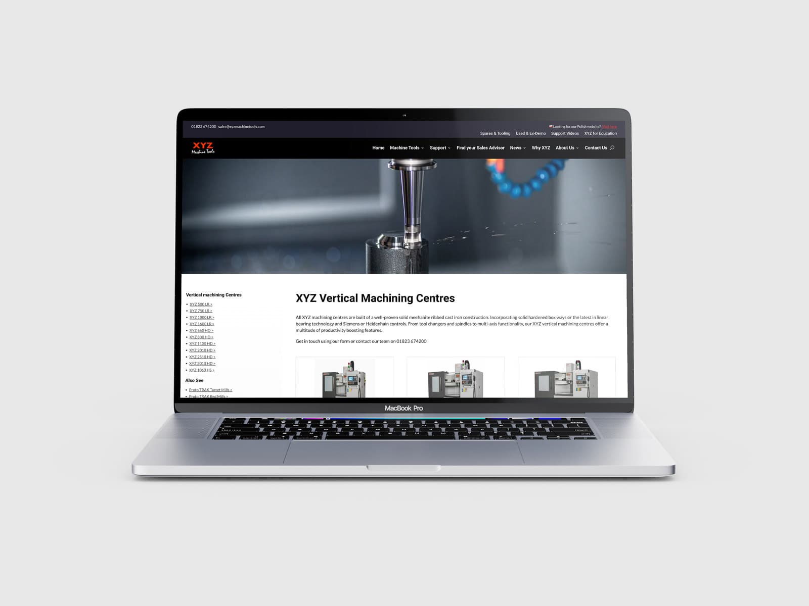 image showing XYZ Machine Tools website on a laptop